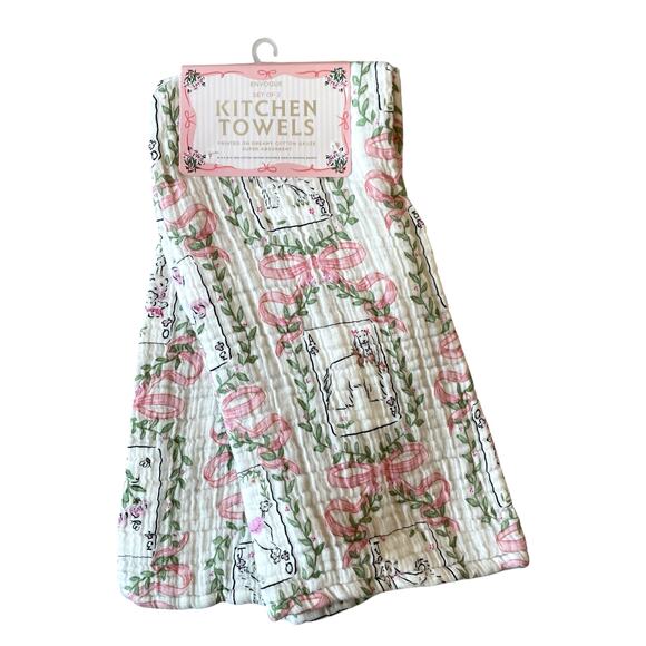 ENVOGUE Kitchen Dish Drying Mat & Towel Set of 4 Dogs & Pink Bows NEW - Picture 3 of 16